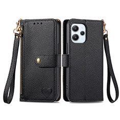 Leather Case Stands Flip Cover Holder S16D for Xiaomi Redmi 12 4G Black