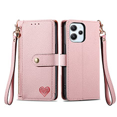 Leather Case Stands Flip Cover Holder S16D for Xiaomi Redmi 12 4G Pink