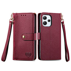 Leather Case Stands Flip Cover Holder S16D for Xiaomi Redmi 12 4G Red