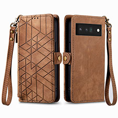 Leather Case Stands Flip Cover Holder S17D for Google Pixel 6 Pro 5G Brown