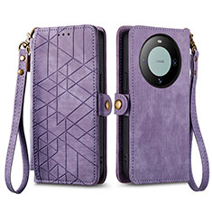 Leather Case Stands Flip Cover Holder S17D for Huawei Mate 60 Pro+ Plus Purple