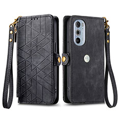 Leather Case Stands Flip Cover Holder S17D for Motorola Moto Edge Plus (2022) 5G Black