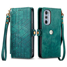 Leather Case Stands Flip Cover Holder S17D for Motorola Moto Edge Plus (2022) 5G Green