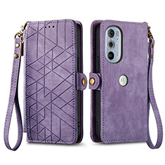 Leather Case Stands Flip Cover Holder S17D for Motorola Moto Edge Plus (2022) 5G Purple