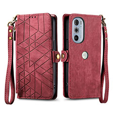 Leather Case Stands Flip Cover Holder S17D for Motorola Moto Edge Plus (2022) 5G Red