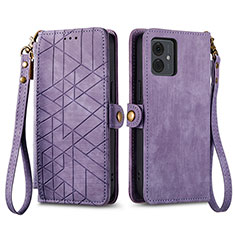 Leather Case Stands Flip Cover Holder S17D for Motorola Moto G14 Purple