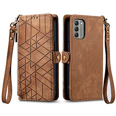 Leather Case Stands Flip Cover Holder S17D for Nokia G400 5G Brown