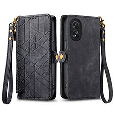 Leather Case Stands Flip Cover Holder S17D for Oppo A58 4G Black
