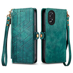 Leather Case Stands Flip Cover Holder S17D for Oppo A58 4G Green