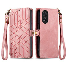 Leather Case Stands Flip Cover Holder S17D for Oppo A58 4G Pink