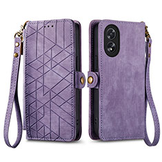 Leather Case Stands Flip Cover Holder S17D for Oppo A58 4G Purple