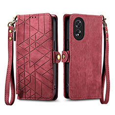Leather Case Stands Flip Cover Holder S17D for Oppo A58 4G Red