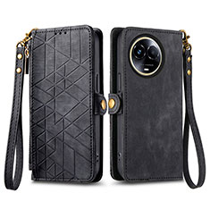 Leather Case Stands Flip Cover Holder S17D for Realme 11 5G Black