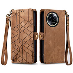 Leather Case Stands Flip Cover Holder S17D for Realme 11 5G Brown