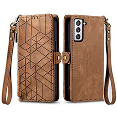 Leather Case Stands Flip Cover Holder S17D for Samsung Galaxy S21 FE 5G Brown