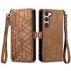 Leather Case Stands Flip Cover Holder S17D for Samsung Galaxy S22 5G Brown