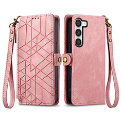 Leather Case Stands Flip Cover Holder S17D for Samsung Galaxy S22 5G Pink