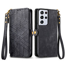 Leather Case Stands Flip Cover Holder S17D for Samsung Galaxy S22 Ultra 5G Black