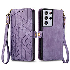Leather Case Stands Flip Cover Holder S17D for Samsung Galaxy S22 Ultra 5G Purple