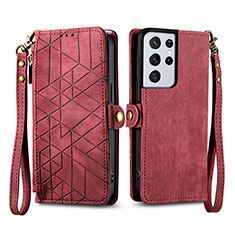 Leather Case Stands Flip Cover Holder S17D for Samsung Galaxy S22 Ultra 5G Red