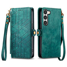 Leather Case Stands Flip Cover Holder S17D for Samsung Galaxy S23 5G Green