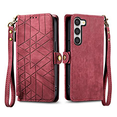 Leather Case Stands Flip Cover Holder S17D for Samsung Galaxy S23 5G Red