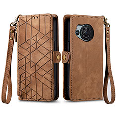Leather Case Stands Flip Cover Holder S17D for Sharp Aquos R8 Brown