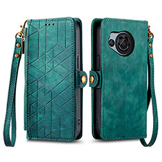 Leather Case Stands Flip Cover Holder S17D for Sharp Aquos R8 Green