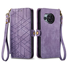 Leather Case Stands Flip Cover Holder S17D for Sharp Aquos R8 Purple