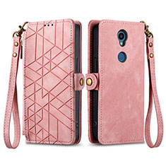 Leather Case Stands Flip Cover Holder S17D for Sharp Rouvo V Pink