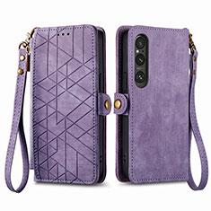 Leather Case Stands Flip Cover Holder S17D for Sony Xperia 1 V Purple