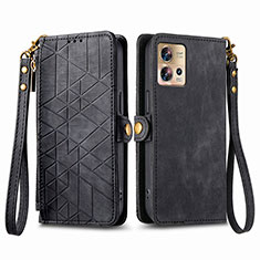 Leather Case Stands Flip Cover Holder S18D for Motorola Moto Edge 30 Fusion 5G Black