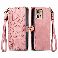 Leather Case Stands Flip Cover Holder S18D for Motorola Moto Edge 30 Fusion 5G Pink