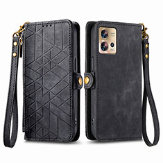 Leather Case Stands Flip Cover Holder S18D for Motorola Moto Edge 30 Pro 5G Black