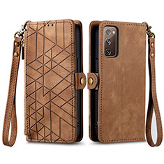 Leather Case Stands Flip Cover Holder S18D for Samsung Galaxy S20 Lite 5G Brown