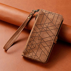Leather Case Stands Flip Cover Holder S18D for Samsung Galaxy S22 Ultra 5G Brown
