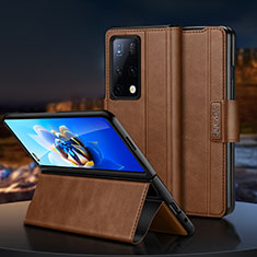 Leather Case Stands Flip Cover Holder SD1 for Huawei Mate X2 Brown