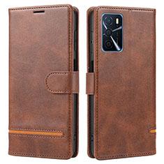 Leather Case Stands Flip Cover Holder SY1 for Oppo A16 Brown