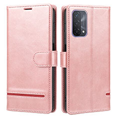 Leather Case Stands Flip Cover Holder SY1 for Oppo A54 5G Pink