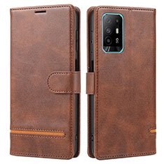 Leather Case Stands Flip Cover Holder SY1 for Oppo F19 Pro+ Plus 5G Brown