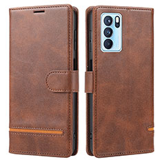 Leather Case Stands Flip Cover Holder SY1 for Oppo Reno6 Pro 5G India Brown