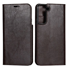Leather Case Stands Flip Cover Holder T01D for Samsung Galaxy S21 5G Brown