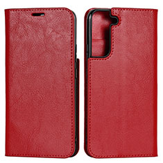 Leather Case Stands Flip Cover Holder T01D for Samsung Galaxy S21 5G Red