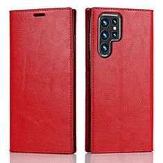 Leather Case Stands Flip Cover Holder T01D for Samsung Galaxy S21 Ultra 5G Red