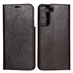 Leather Case Stands Flip Cover Holder T01D for Samsung Galaxy S22 5G Brown