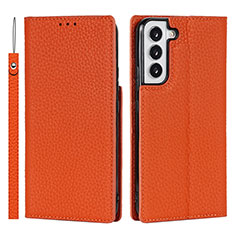 Leather Case Stands Flip Cover Holder T02D for Samsung Galaxy S23 5G Orange