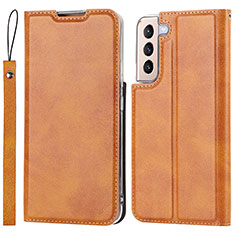 Leather Case Stands Flip Cover Holder T03D for Samsung Galaxy S21 5G Brown