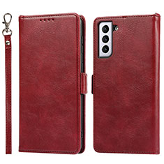 Leather Case Stands Flip Cover Holder T04D for Samsung Galaxy S21 5G Red