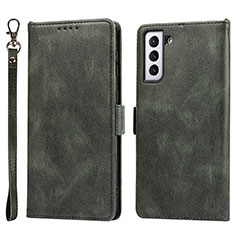 Leather Case Stands Flip Cover Holder T04D for Samsung Galaxy S21 Plus 5G Green
