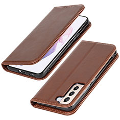 Leather Case Stands Flip Cover Holder T06D for Samsung Galaxy S21 FE 5G Brown